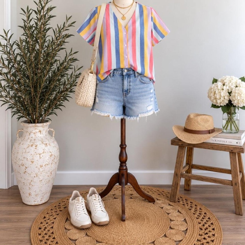 Emery Rose Multicolor Striped Button-Front Blouse – Size Small